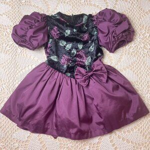 Vintage 1980s Le Maj Girls 4 Years Grape Print Wine Purple Party Dress